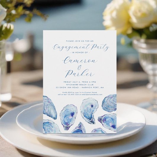 Invitation Aquarelle bleue de la partie Oyster Engagement