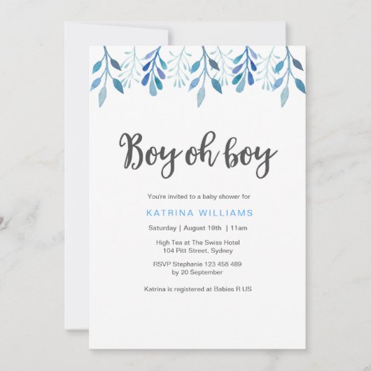 Invitation Aquarelle bleue de l'invitation | de baby shower (Devant)