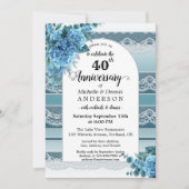Invitation Aquarelle bleue Dentelle florale Anniversaire phot (Devant)