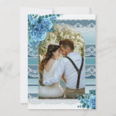 Invitation Aquarelle bleue Dentelle florale Anniversaire phot (Dos)