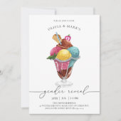 Invitation Aquarelle bleue et rose Crème glacée Révélation de (Devant)