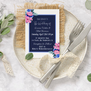 Invitation Aquarelle bleue et rose Floral Joli Mariage