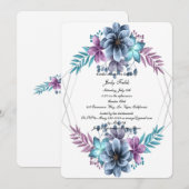 Invitation Aquarelle Bleue Et Violet Fête des mariées Florale (Devant / Derrière)