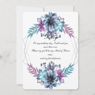 Invitation Aquarelle Bleue Et Violet Florale Maid Of Honor