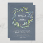 Invitation Aquarelle bleue Eucalyptus Vert Mariage de couronn (Devant / Derrière)