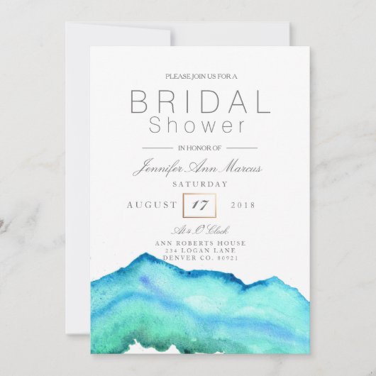 Invitation Aquarelle bleue | FÊTE DES MARIÉES (Devant)