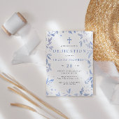 Invitation Aquarelle bleue Feuilles Dédication bébé & Baptême