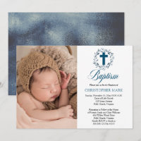 Aquarelle bleue Feuilles Wreath Boy Photo Baptême