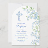 Invitation Aquarelle bleue Fleurs Arch Baptême (Devant)