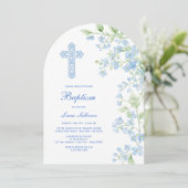 Invitation Aquarelle bleue Fleurs Arch Baptême (Debout devant)