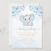 Invitation Aquarelle bleue Floral Elephant Baby shower garçon (Devant)