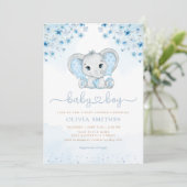 Invitation Aquarelle bleue Floral Elephant Baby shower garçon (Debout devant)