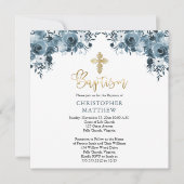 Invitation Aquarelle bleue Floral | Faux Gold Boy Baptism (Devant)