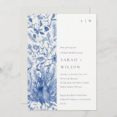 Invitation Aquarelle bleue Floral Peacock Couples Douche (Devant / Derrière)