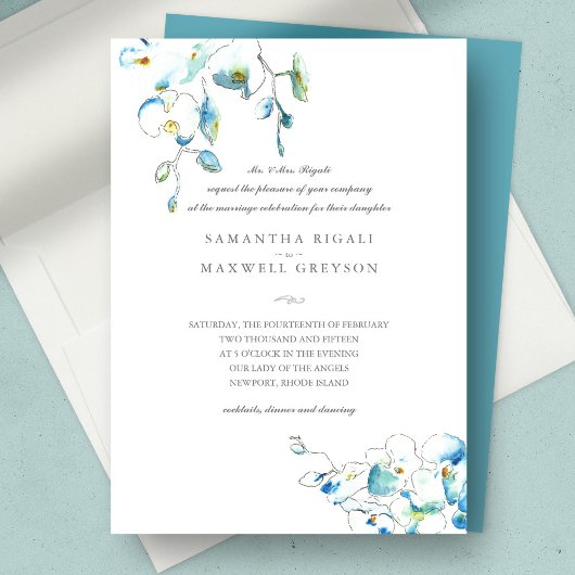 Invitation Aquarelle Bleue Florale Formelle Mariage Invitatio