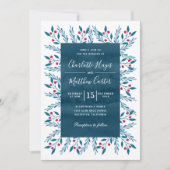 Invitation Aquarelle bleue Florale Mariage d'hiver (Devant)