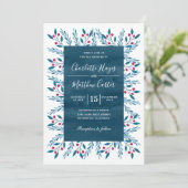 Invitation Aquarelle bleue Florale Mariage d'hiver (Debout devant)