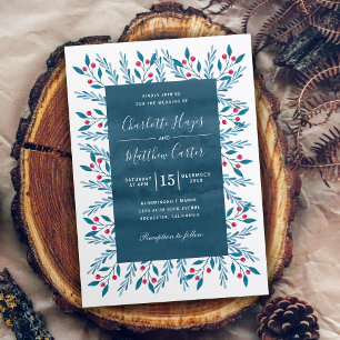 Invitation Aquarelle bleue Florale Mariage d'hiver