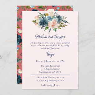 Invitation Aquarelle bleue Florale Mehndi Sangeet Garba Invit