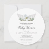 Invitation Aquarelle bleue Florals Angel Wings Baby shower (Devant)