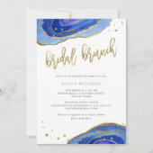 Invitation Aquarelle bleue Geode avec or| Brunch nuptial (Devant)