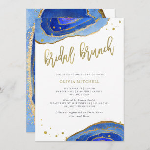 Invitation Aquarelle bleue Geode avec or  Brunch nuptial