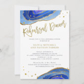 Invitation Aquarelle bleue Geode avec or| Dîner de répétition (Devant)