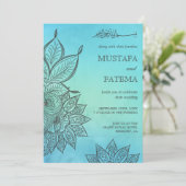 Invitation Aquarelle bleue Henné Mariage islamique (Debout devant)