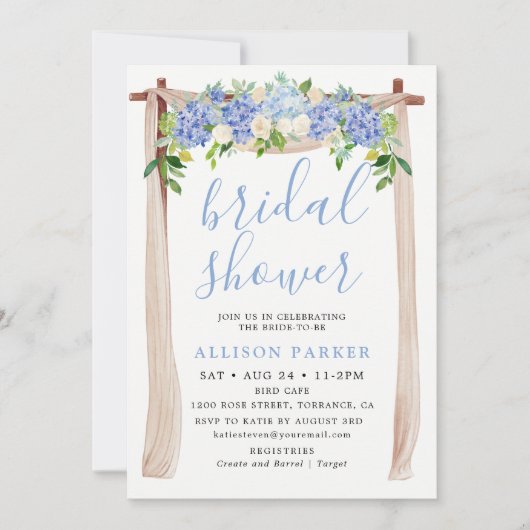 Invitation Aquarelle bleue Hydrangea Arch Floral Bride (Devant)