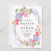 Invitation Aquarelle bleue Hydrangea mariage Floral (Devant)