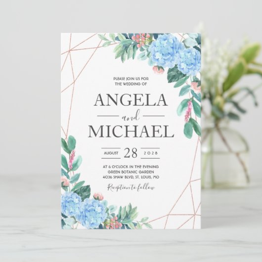Invitation Aquarelle bleue Hydrangea mariage Floral (Debout devant)