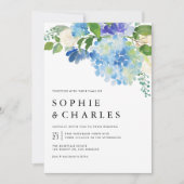 Invitation Aquarelle bleue Hydrangea QR Code Mariage (Devant)