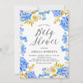 Invitation Aquarelle bleue Hydrangeas Baby shower Floral (Devant)