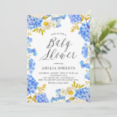 Invitation Aquarelle bleue Hydrangeas Baby shower Floral (Debout devant)