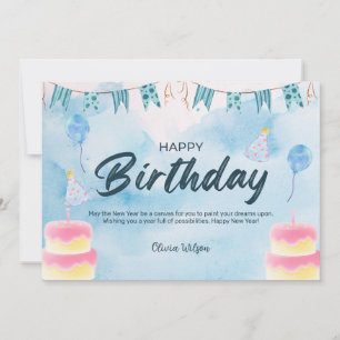 Invitation Aquarelle bleue Joyeux anniversaire