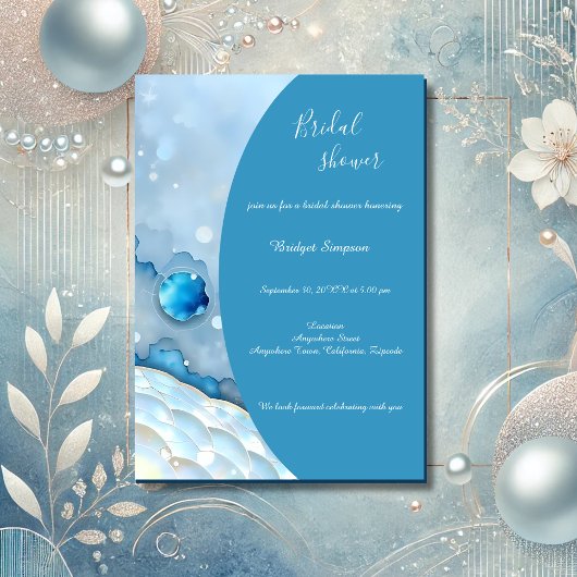 Invitation Aquarelle bleue luxueuse Abstraite Pearlescent
