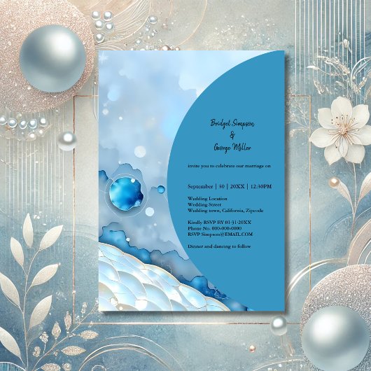 Invitation Aquarelle bleue luxueuse Abstraite Pearlescent