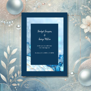 Invitation Aquarelle bleue luxueuse Abstraite Pearlescent