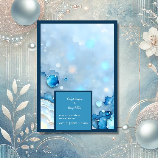 Invitation Aquarelle bleue luxueuse Abstraite Pearlescent