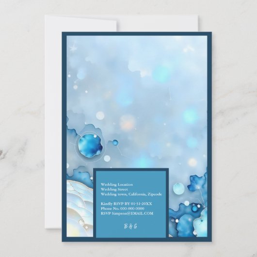Invitation Aquarelle bleue luxueuse Abstraite Pearlescent (Dos)