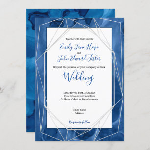 Invitation Aquarelle bleue/Mariage de lignes géométriques d'a
