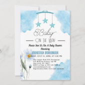 Invitation Aquarelle bleue mignonne et baby shower de fleurs (Devant)