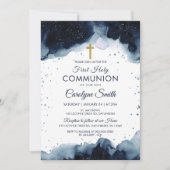 Invitation Aquarelle bleue modifiable Premier Garçon de Commu (Devant)