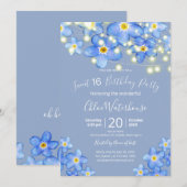 Invitation Aquarelle bleue Oubliez-moi non doux 16 Anniversai (Devant / Derrière)