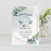 Invitation Aquarelle bleue pastel verdure petit citrouille (Debout devant)