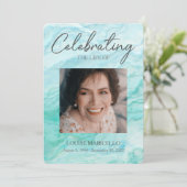 Invitation Aquarelle Bleue Photo Célébration De La Vie (Debout devant)