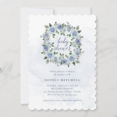 Invitation Aquarelle Bleue Plutôt Dusty Fleurs | Baby shower (Devant)