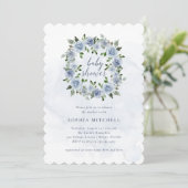 Invitation Aquarelle Bleue Plutôt Dusty Fleurs | Baby shower (Debout devant)