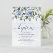 Invitation Aquarelle Bleue Plutôt Dusty Fleurs | Baptême (Debout devant)