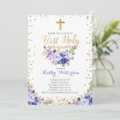 Invitation Aquarelle Bleue Première Communion Sainte Invitati (Debout devant)